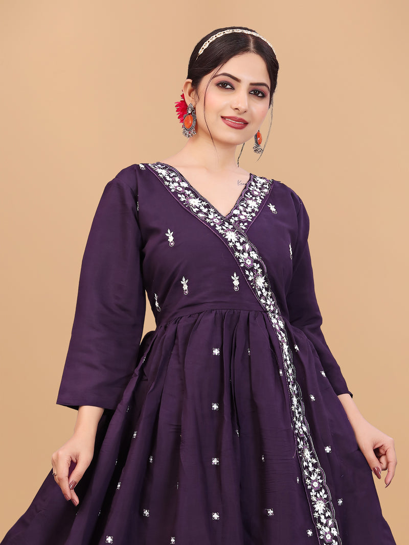 Festive Embroidered Anarkali Kurti Set with Chanderi Dupatta | Parmeshwari Ethnic