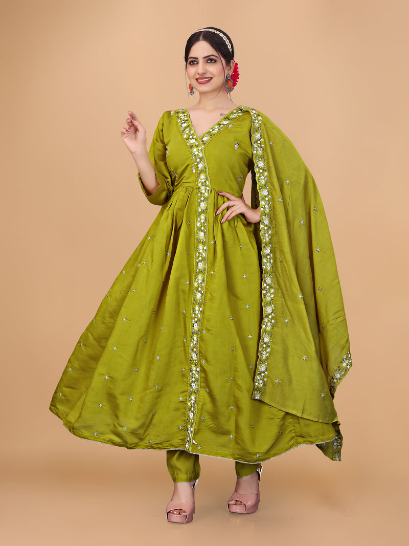 Festive Embroidered Anarkali Kurti Set with Chanderi Dupatta | Parmeshwari Ethnic
