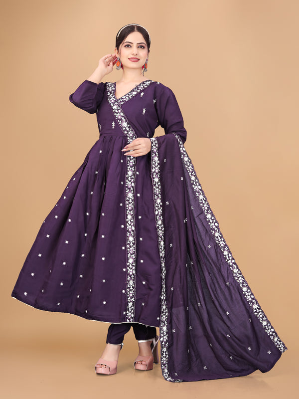 Festive Embroidered Anarkali Kurti Set with Chanderi Dupatta | Parmeshwari Ethnic