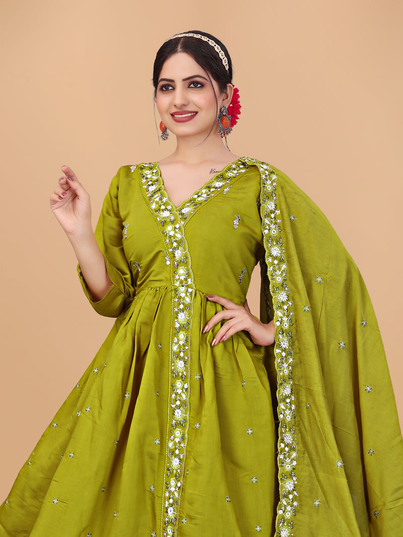 Festive Embroidered Anarkali Kurti Set with Chanderi Dupatta | Parmeshwari Ethnic