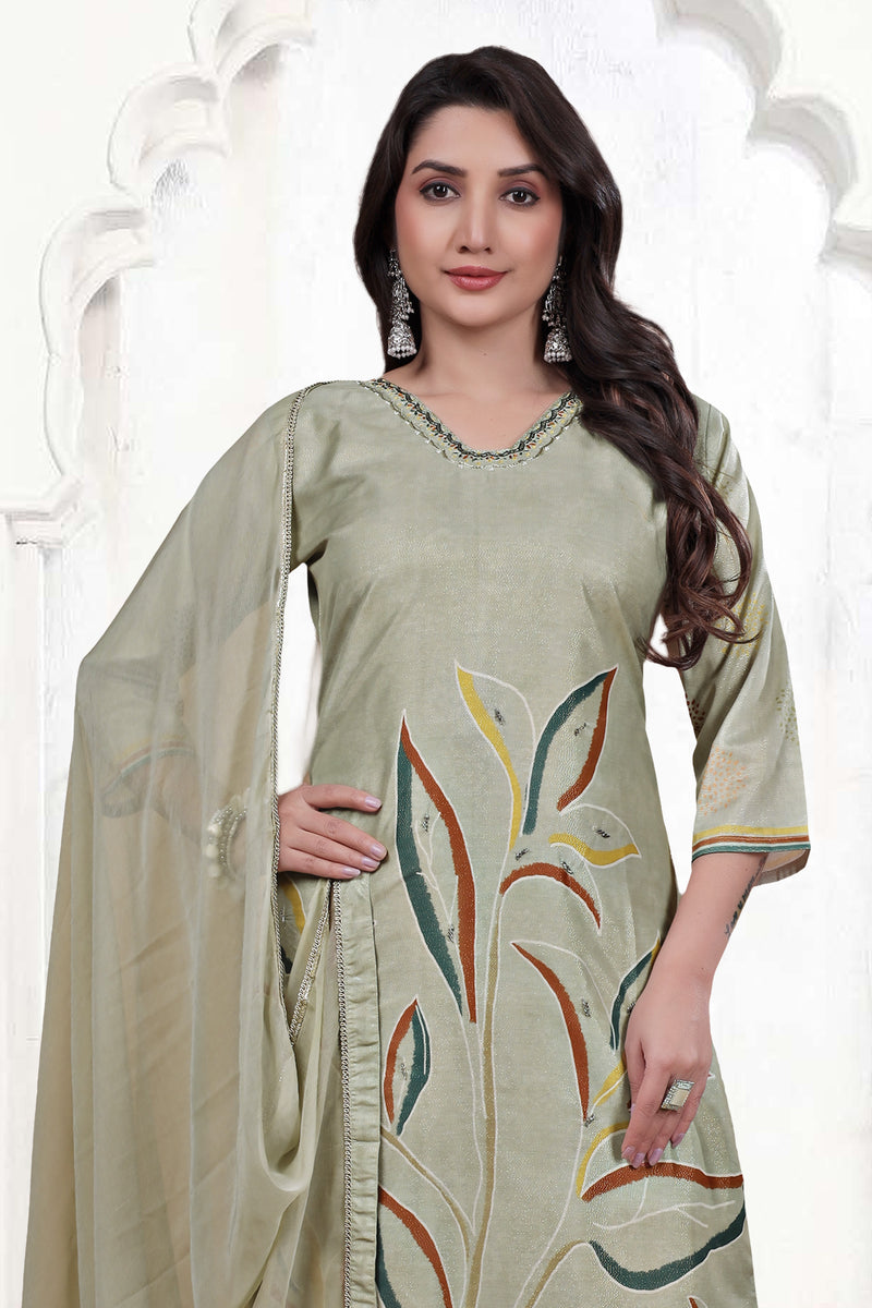 Pure Muslin Kurti Set with Dupatta – Khatli Handwork | Parmeshwari Ethnic