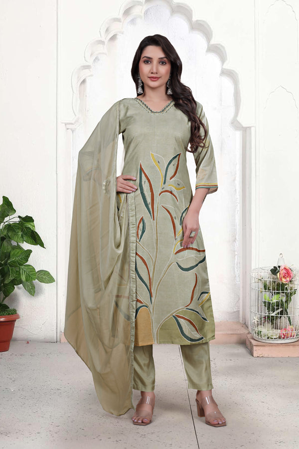 Pure Muslin Kurti Set with Dupatta – Khatli Handwork | Parmeshwari Ethnic