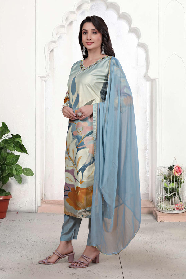 Pure Muslin Kurti Set with Dupatta – Khatli Handwork | Parmeshwari Ethnic