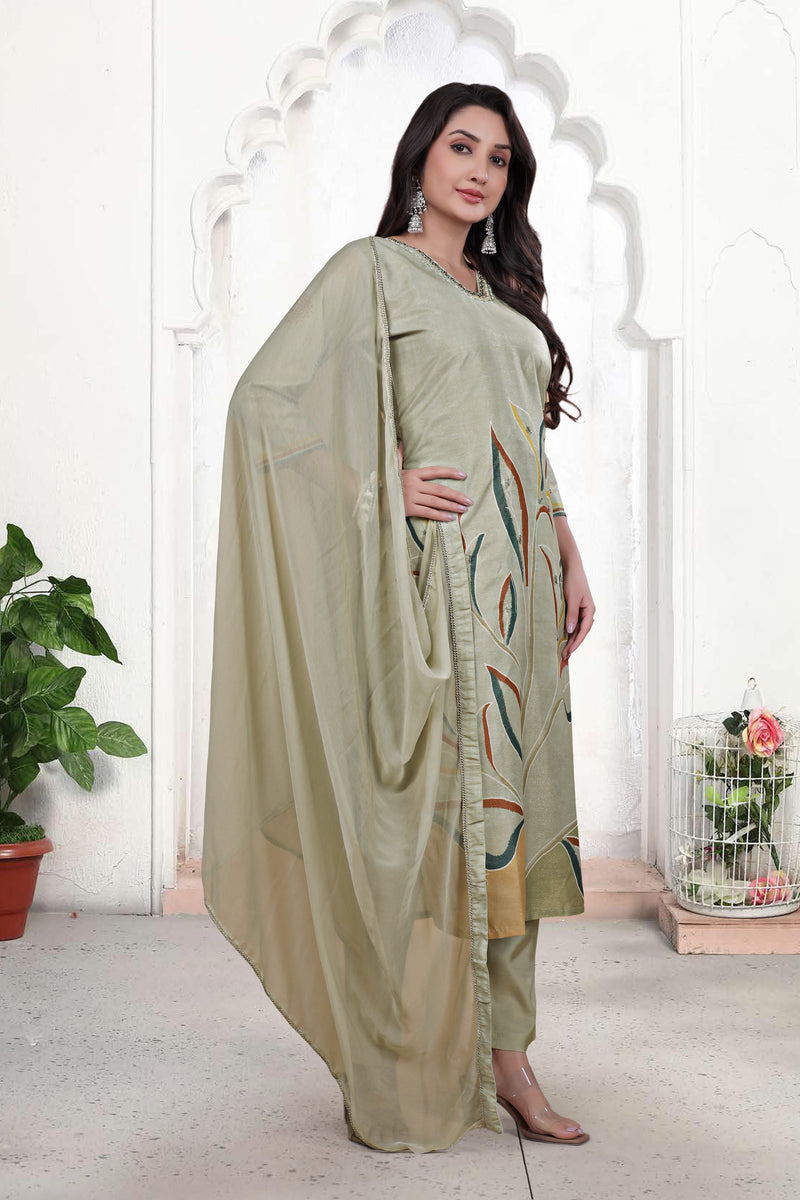 Pure Muslin Kurti Set with Dupatta – Khatli Handwork | Parmeshwari Ethnic