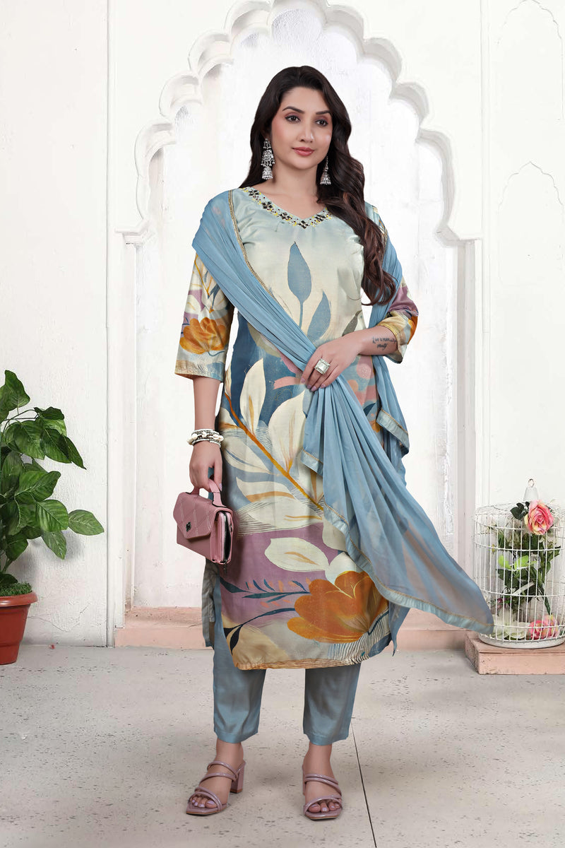 Pure Muslin Kurti Set with Dupatta – Khatli Handwork | Parmeshwari Ethnic