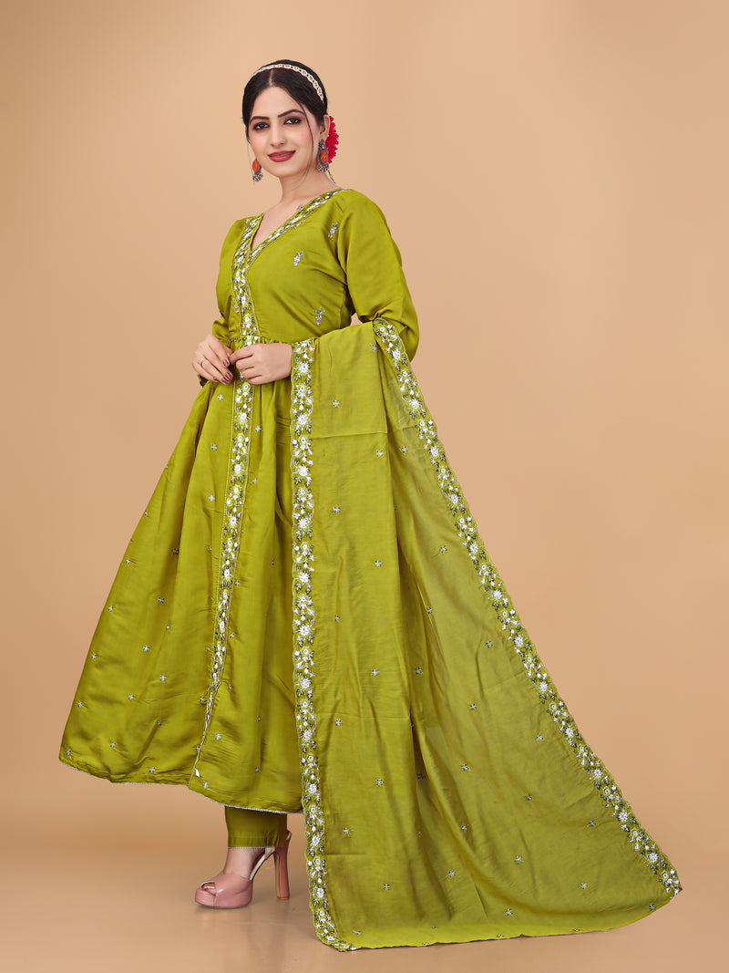 Festive Embroidered Anarkali Kurti Set with Chanderi Dupatta | Parmeshwari Ethnic