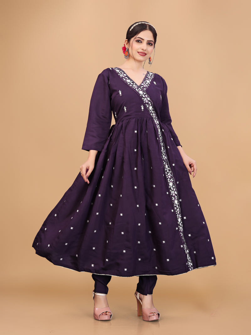 Festive Embroidered Anarkali Kurti Set with Chanderi Dupatta | Parmeshwari Ethnic